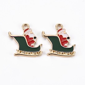 Golden Plated Alloy Enamel Pendants, for Christmas, Father Christmas with Sledge, Cadmium Free & Lead Free
