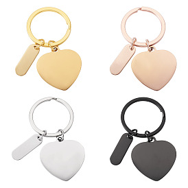 4шт. 4 цвета брелоки из нержавеющей стали, с кольцами, сердце с прямоугольником