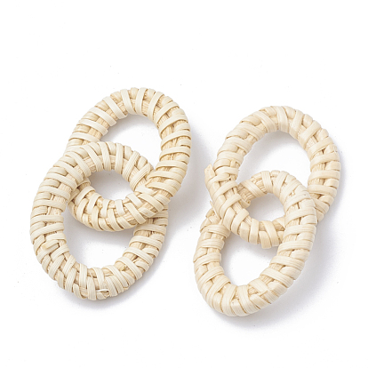 Handmade Reed Cane/Rattan Woven Linking Rings, For Making Straw Earrings and Necklaces,  Bleach, Oval Ring