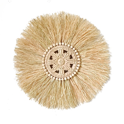Raffia Woven Wall Decorations, Wooden Home Decorations, Flat Round