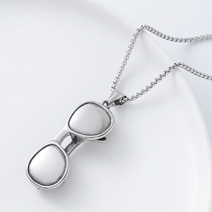 Ретро 304 подвеска из нержавеющей стали в виде очков, цепочка-коробочка для мужчин и женщин