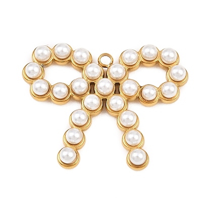 304 подвески из нержавеющей стали, подвески-бантики с имитацией жемчуга из АБС-пластика, ионное покрытие (ip), белые