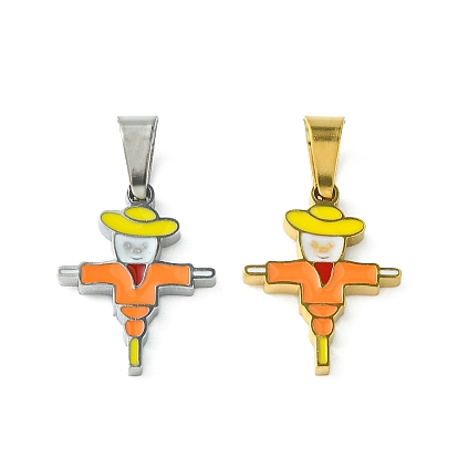 304 Stainless Steel Manual Polishing Pendants, with Enamel and 201 Stainless Steel Clasp, Scarecrow Charms