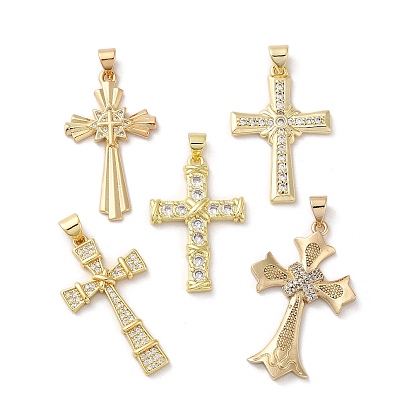Латунные микропаве прозрачные подвески с фианитом, без кадмия, без никеля и без свинца, крестик