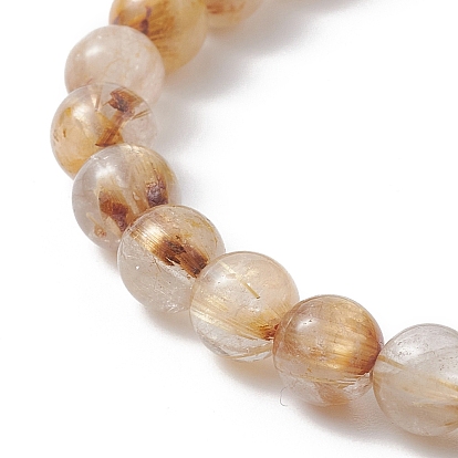 Grade AA Natural Gold Rutilated Quartz Round Beaded Stretch Bracelets for Women