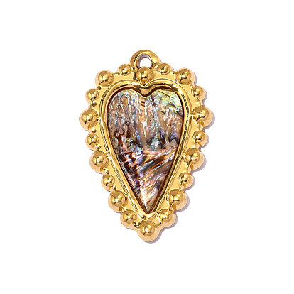 304 Подвески из нержавеющей стали и ракушек, шарма сердца, реальный 18 k позолоченный, ионное покрытие (ip), долговечный
