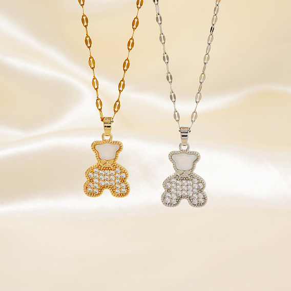 Латунные полные кристаллы горный хрусталь милый нежный кулон в виде медведя ожерелья из цепочек для женщин