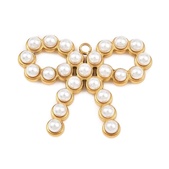 304 подвески из нержавеющей стали, подвески-бантики с имитацией жемчуга из АБС-пластика, ионное покрытие (ip), белые