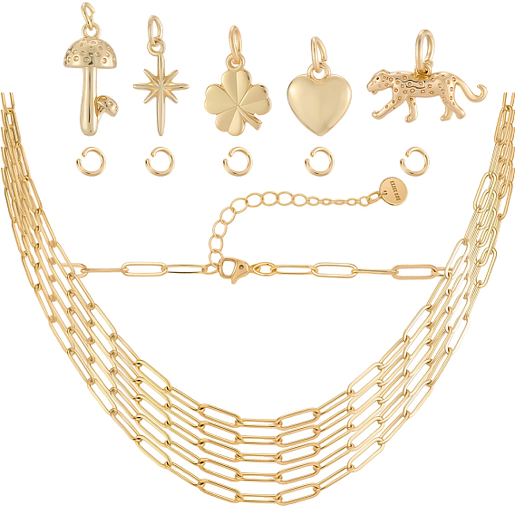 Наборы для изготовления ожерелий своими руками, включает 304 цепочку из нержавеющей стали, подвески из латуни смешанной формы