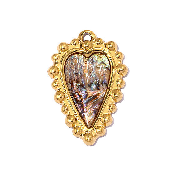 304 Подвески из нержавеющей стали и ракушек, шарма сердца, реальный 18 k позолоченный, ионное покрытие (ip), долговечный