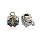 Antique Silver Alloy Enamel Tube Bails, Loop Bails, Bail Beads, Flower, 15x10x7.5mm, Hole: 2mm, 4mm inner diameter