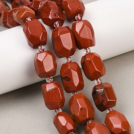 Натуральные красные яшмы бусы пряди, овальные, граненые, с бисером