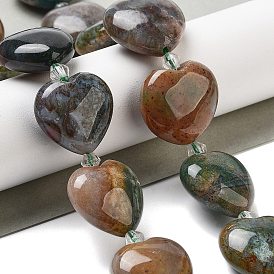 Natural Indian Agate Beads Strands, Heart, with Seed Beads