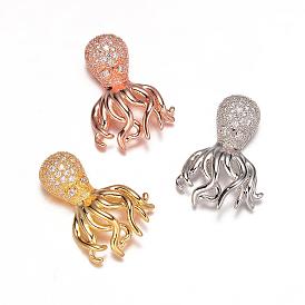 Octopus Brass Micro Pave Cubic Zirconia Peandats, 22x15x6mm, Hole: 2mm