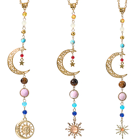 3 шт. 3 подвесные украшения из цветной смолы и стекла, с железной цепью и застежками-карабинами из сплава, солнце луна звезда