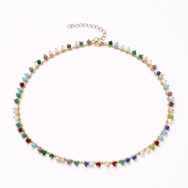 Rondelle Glass Pendant Necklaces, with Golden Plated Brass Curb Chains and 304 Stainless Steel Lobster Claw Clasps