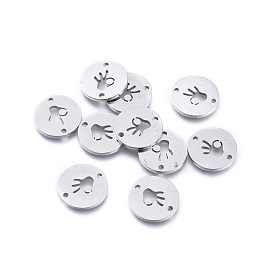 304 Stainless Steel ASL Links/Connectors, Laser Cut, Flat Round with Gesture for OK