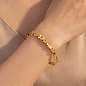 304 Brazaletes articulados de acero inoxidable con microincrustaciones de circonitas cúbicas transparentes en forma de estrella para mujer