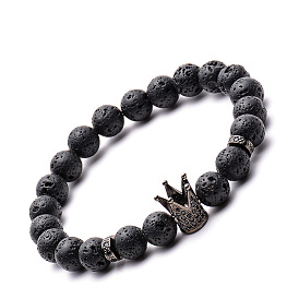 8mm Energy Volcanic Stone Micro-inlaid Copper Crown Bracelet with White Zircon Buddha Beads and Natural Stone Hand String