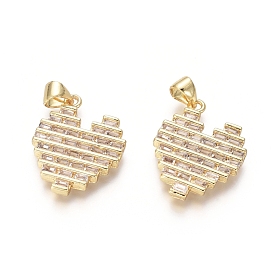 Golden Plated Brass Pendants, with Cubic Zirconia, Heart
