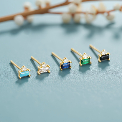 S925 Серьги-гвоздики из стерлингового серебра прямоугольной формы, с четким кубического циркония