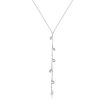 Rhodium Plated 925 Sterling Silver with Clear Cubic Zirconia Lariat Necklaces for Women