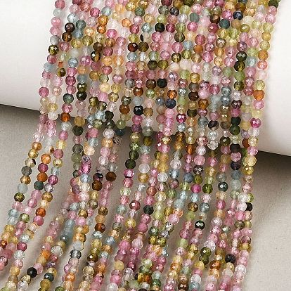 Нити из натуральных разноцветных турмалиновых бусин, круглые, граненые, класс АА