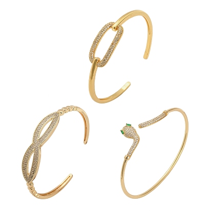 Браслеты-манжеты из латуни с микропаве из прозрачных кубических цирконий для женщин, реальный 18 k позолоченный