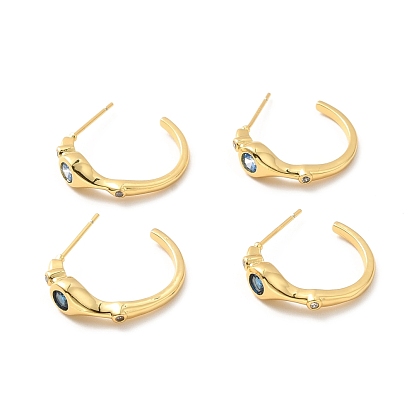 Cubic Zirconia C-shape Stud Earrings, Brass Half Hoop Earrings for Women, Lead Free & Cadmium Free & Nickel Free