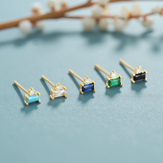 S925 Серьги-гвоздики из стерлингового серебра прямоугольной формы, с четким кубического циркония