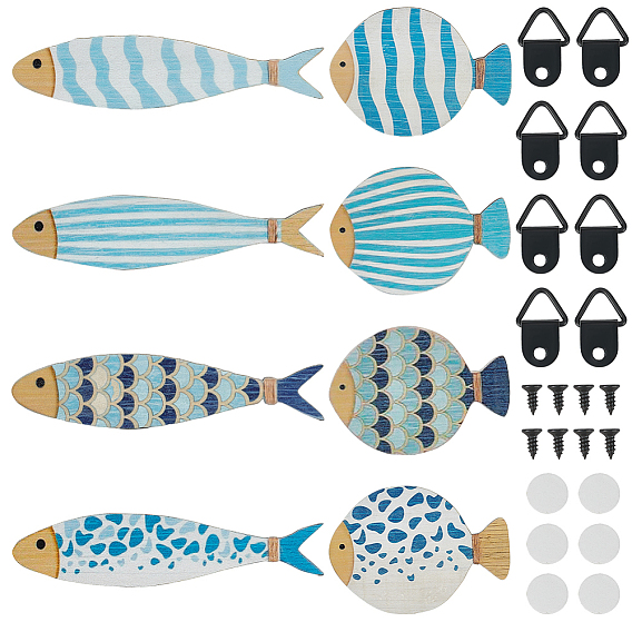 8шт. украшения на стену в виде рыб из МДФ, для домашнего декора