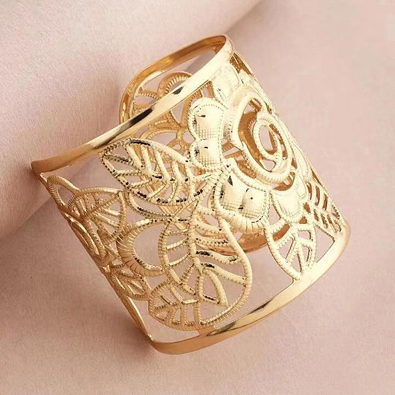 Полые браслеты-манжеты из сплава для женщин, роза