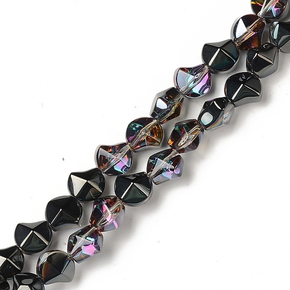 Electroplate Transparent Glass Beads Strands, Half Plated, Twist