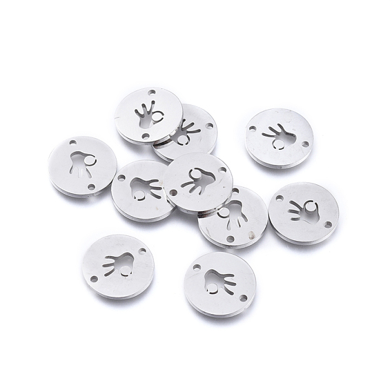 304 Stainless Steel ASL Links/Connectors, Laser Cut, Flat Round with Gesture for OK