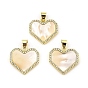 Rack Plating Real 18K Gold Plated Brass Pendants, with Cubic Zirconia and Shell, Long-Lasting Plated, Lead Free & Cadmium Free, Heart