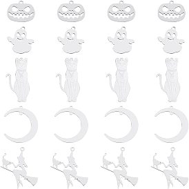 20Pcs 5 Style 201 Stainless Steel Pendants, Mixed Shapes, Halloween
