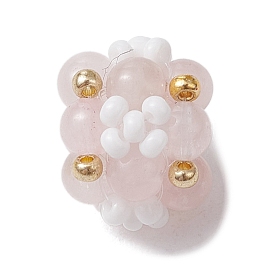 Натуральный розовый кварц и стеклянные бусины-кластеры, цветок