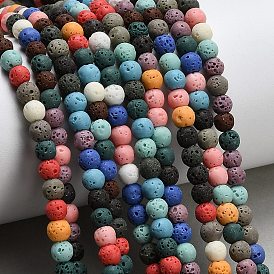 Синтетические бусины из лавы, окрашенные, гладкий круглый