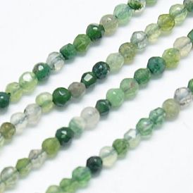 Naturelles agate perles brins, facette, ronde, vert olive, 2mm, trou: 0.5
