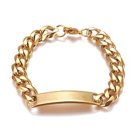 304 Stainless Steel Cuban Link Chain Bracelets, ID Bracelets, with Lobster Claw Clasps