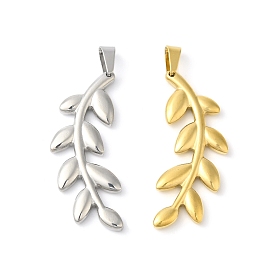 Vacuum Plating 304 Stainless Steel Pendants, Leafy Branch Charms