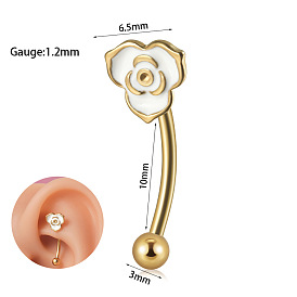 304 изогнутые кольца-штанги для бровей из нержавеющей стали с белой эмалью и цветком, хрящевые серьги