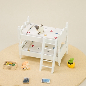 Wood Children Double-Layer Bunk Bed Miniature Ornaments, Micro Landscape Home Dollhouse Bedroom Furniture Accessories, Pretending Prop Decoration