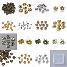 300pcs 15 styles de capuchons de perles en forme de fleur en alliage de style tibétain, sans cadmium et sans plomb