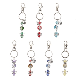 7 Pcs Acrylic with Glass Keychains, with Alloy Charms and Swivel Clasp, Angel