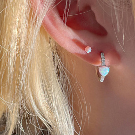 Earrings Niche Design Sense Advanced Earrings Love Temperament Opal Stone Earrings Diamond Super Flash Earrings Female Summer