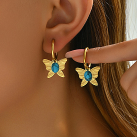 201 из нержавеющей стали бабочка серьги обруча, с имитацией бирюзы