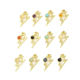 Mixed Gemstone Pendants, 304 Stainless Steel Lightning Bolt Charms with Jump Rings, Real 18K Gold Plated