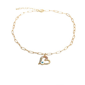 Sparkling Heart Hip Hop Sweater Chain Necklace with Cubic Zirconia - Customizable
