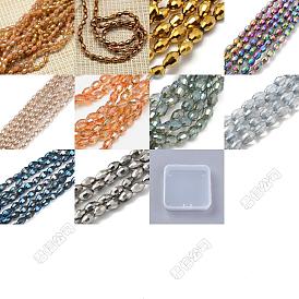 500pcs 10 couleurs galvanoplastie perles de verre, plein plaqué, facette, ovale